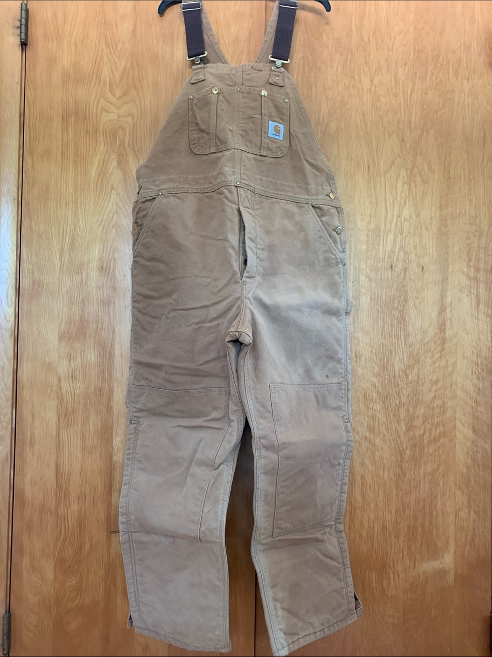 Carhartt Canvas Insulated Double Knee Bib Overalls 44x30 utility workwear street